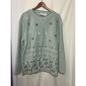Bobbie Brooks Womens XL Snowflake Fleece Pullover Sweatshirt Mint Winter Holiday